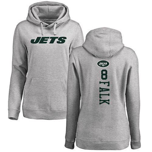 New York Jets Ash Women Luke Falk Backer NFL Football #8 Pullover Hoodie Sweatshirts->women nfl jersey->Women Jersey